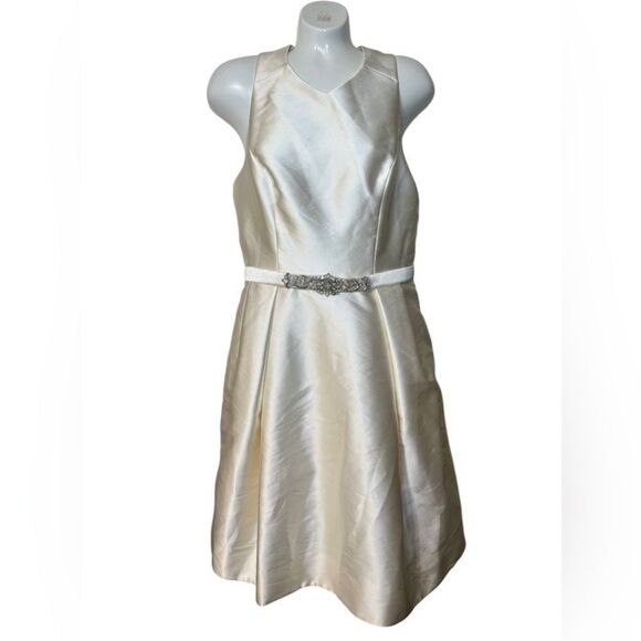 NWT Theia Couture Cream Rhinestone Belt Mini Dress - Picture 1 of 15